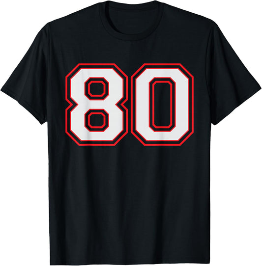 Red Number 80 Sports Player Jersey Fun Game Winner #80 Lucky T-Shirt - T-Shirt | Black
