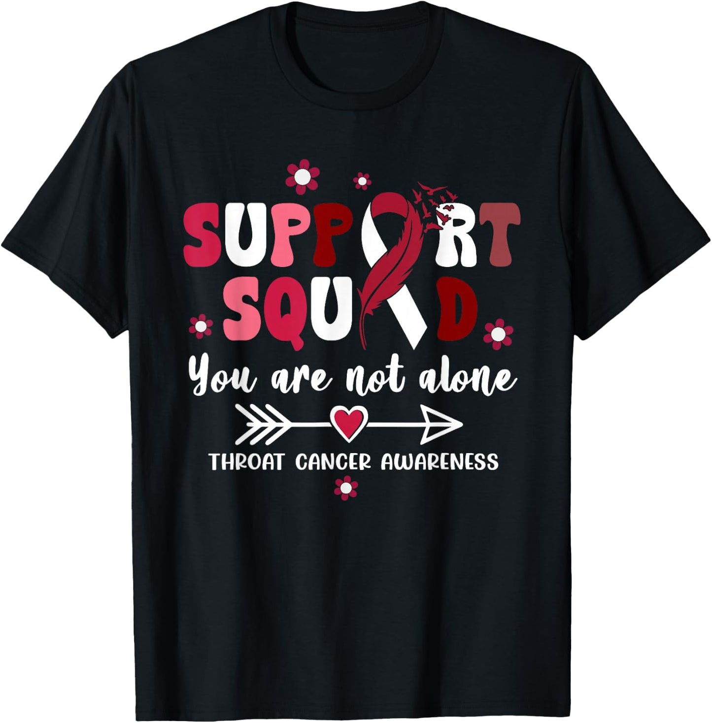Groovy Support Squad Burgundy Ribbon Throat Cancer Awareness T-Shirt - T-Shirt | Black