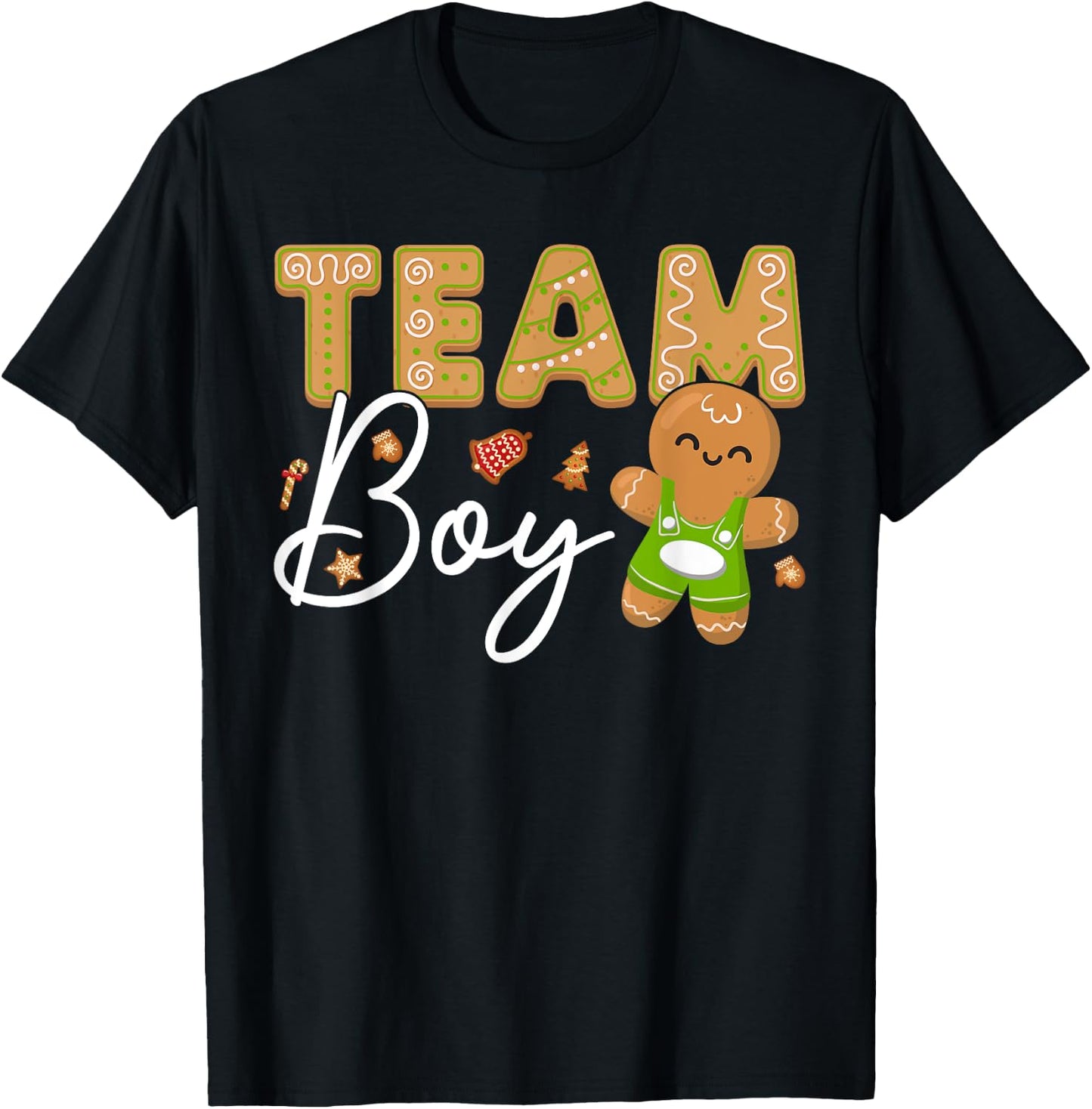 Gingerbread Christmas Team Girl Gender Reveal Baby Shower T-Shirt - T-Shirt | Black