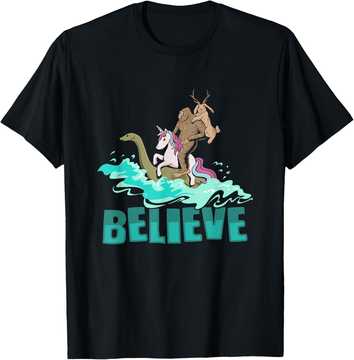 Cryptozoology Cryptid Bigfoot Unicorn Loch Ness Jackalope T-Shirt - T-Shirt | Black