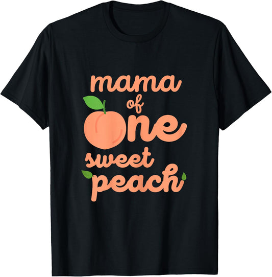 Mama Mom First Birthday One Sweet Peach Bday Family Matching T-Shirt - T-Shirt | Black