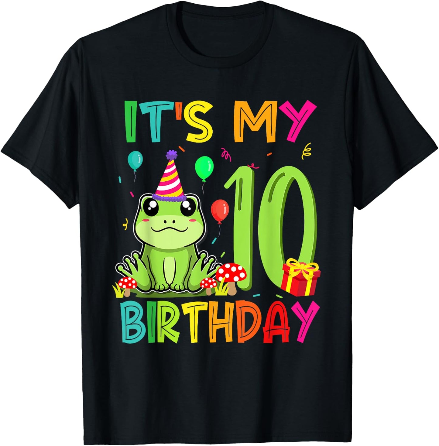 Its My 10th Birthday Frog Animal 10 Years Old Theme T-Shirt - T-Shirt | Black