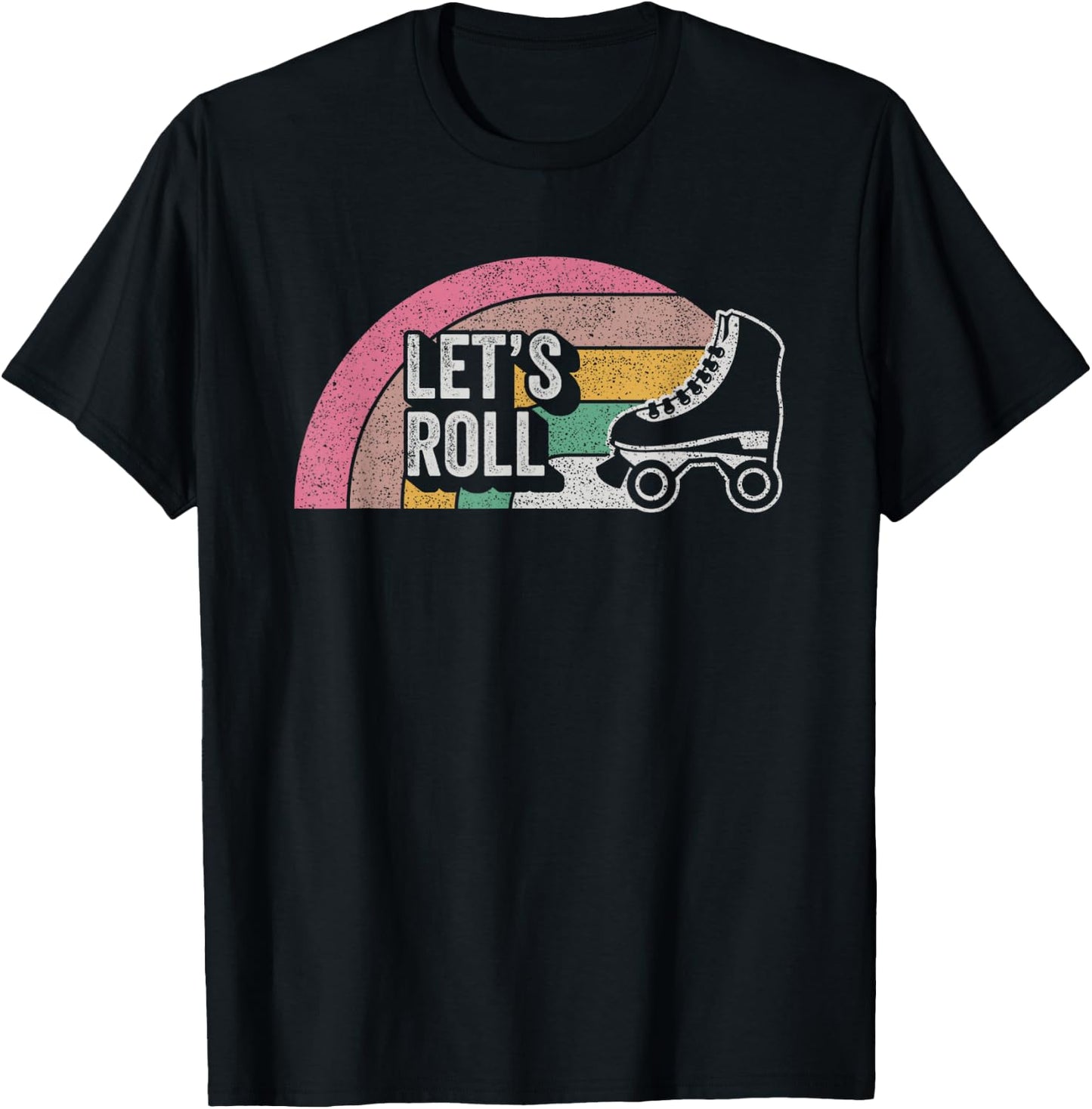 Vintage Retro Let's Roll Funny Roller Skate Girl T-Shirt - T-Shirt | Black