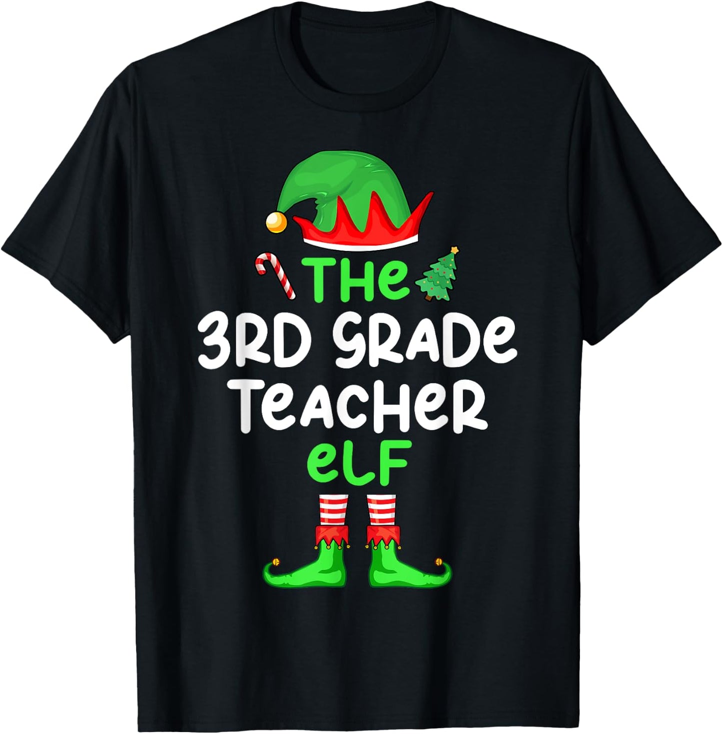 I'm The 3rd Grade Teacher Elf Christmas Matching Pajama T-Shirt - T-Shirt | Black