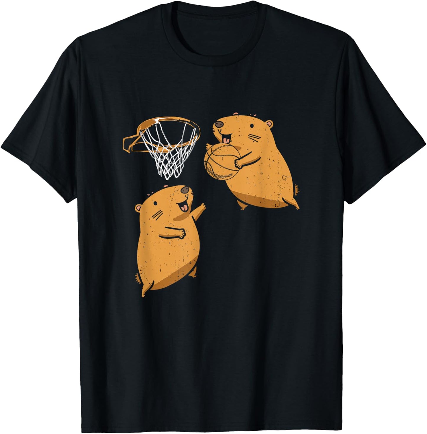 Capybara Playing Basketball Sports Rodent Animal Lover T-Shirt - T-Shirt | Black