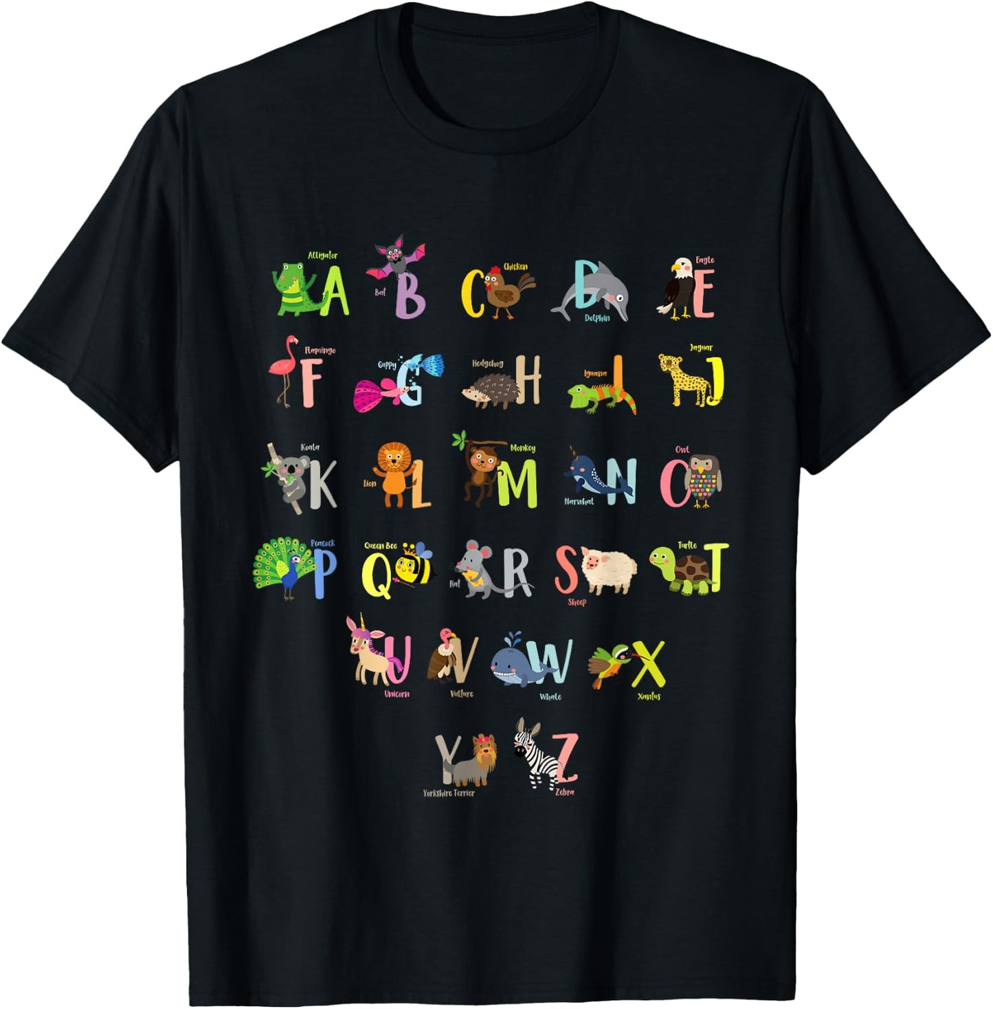 ABC Animals Identification A-Z Types Of Zoo Animals Alphabet T-Shirt - T-Shirt | Black