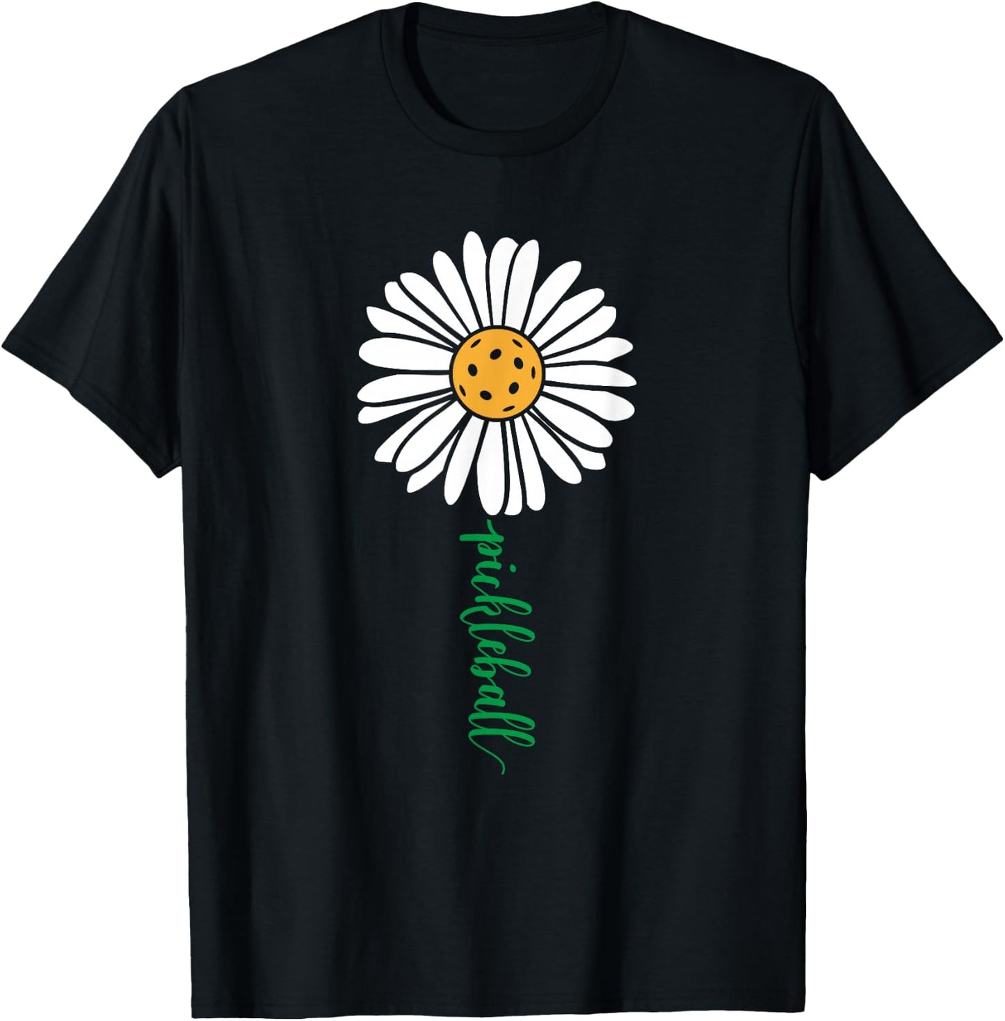 Threadrock Adults & Kids Pickleball Daisy Flower Short Sleeve , Black, Small T-Shirt - T-Shirt | Black