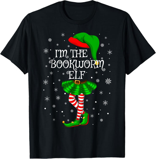 Matching Family Group I'm The Bookworm Elf Christmas T-Shirt - T-Shirt | Black