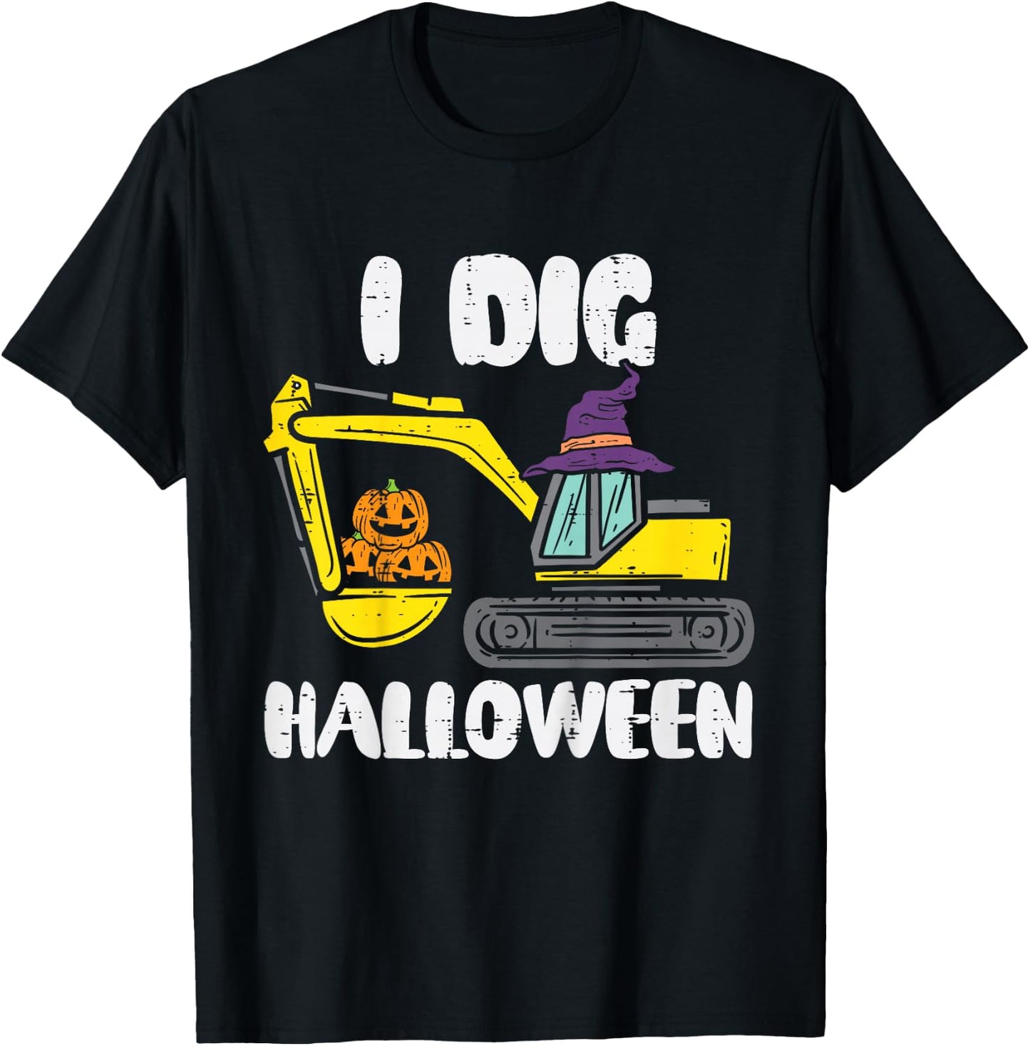 Kids Excavator Dig Halloween Cute Truck Toddler Boys Kids T-Shirt - T-Shirt | Black