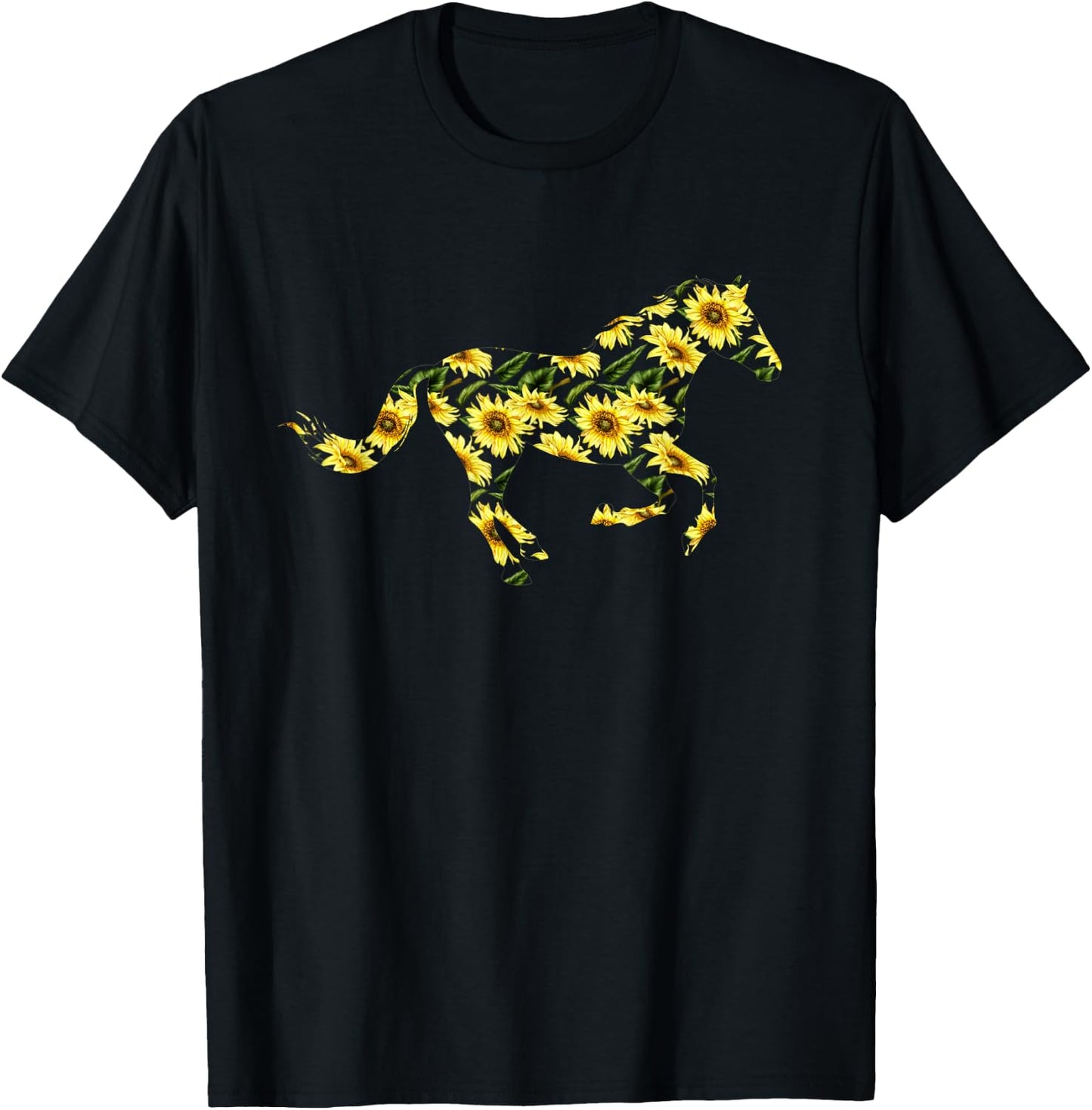 Horse with sunflowers sunflower Horse riding Horses flower T-Shirt - T-Shirt | Black