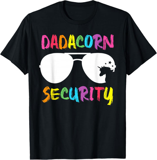 Dadacorn Security Unicorn Dad and Girl Papa Fathers Day Gift T-Shirt - T-Shirt | Black