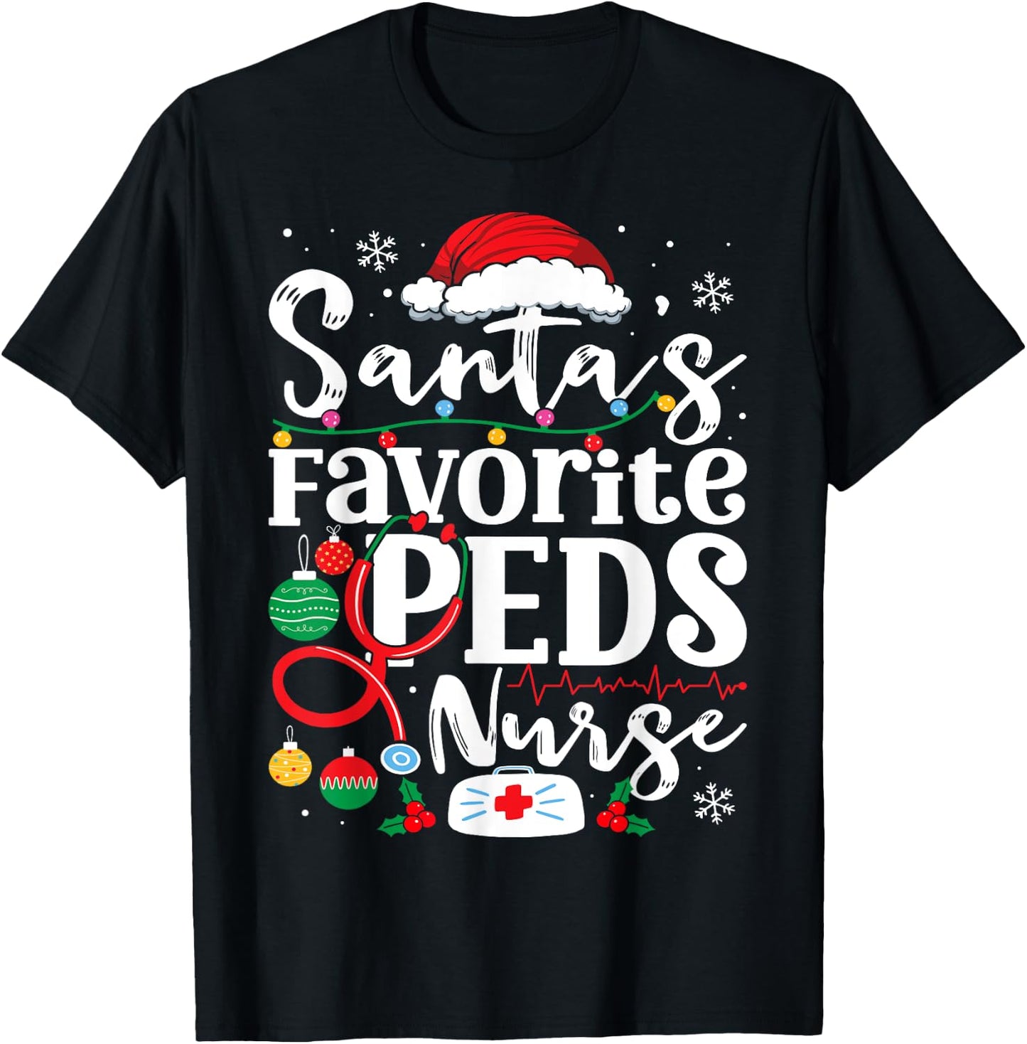Santas Favorite Peds Nurse Funny Christmas Pediatric Nurse T-Shirt - T-Shirt | Black