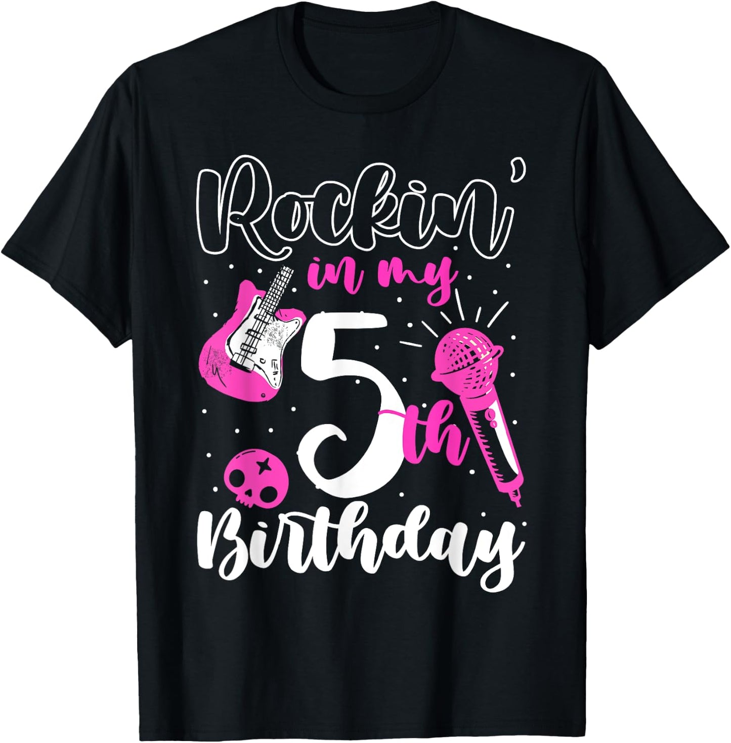 Girls Rockstar Birthday Rock Star Themed Guitar 5th Birthday T-Shirt - T-Shirt | Black