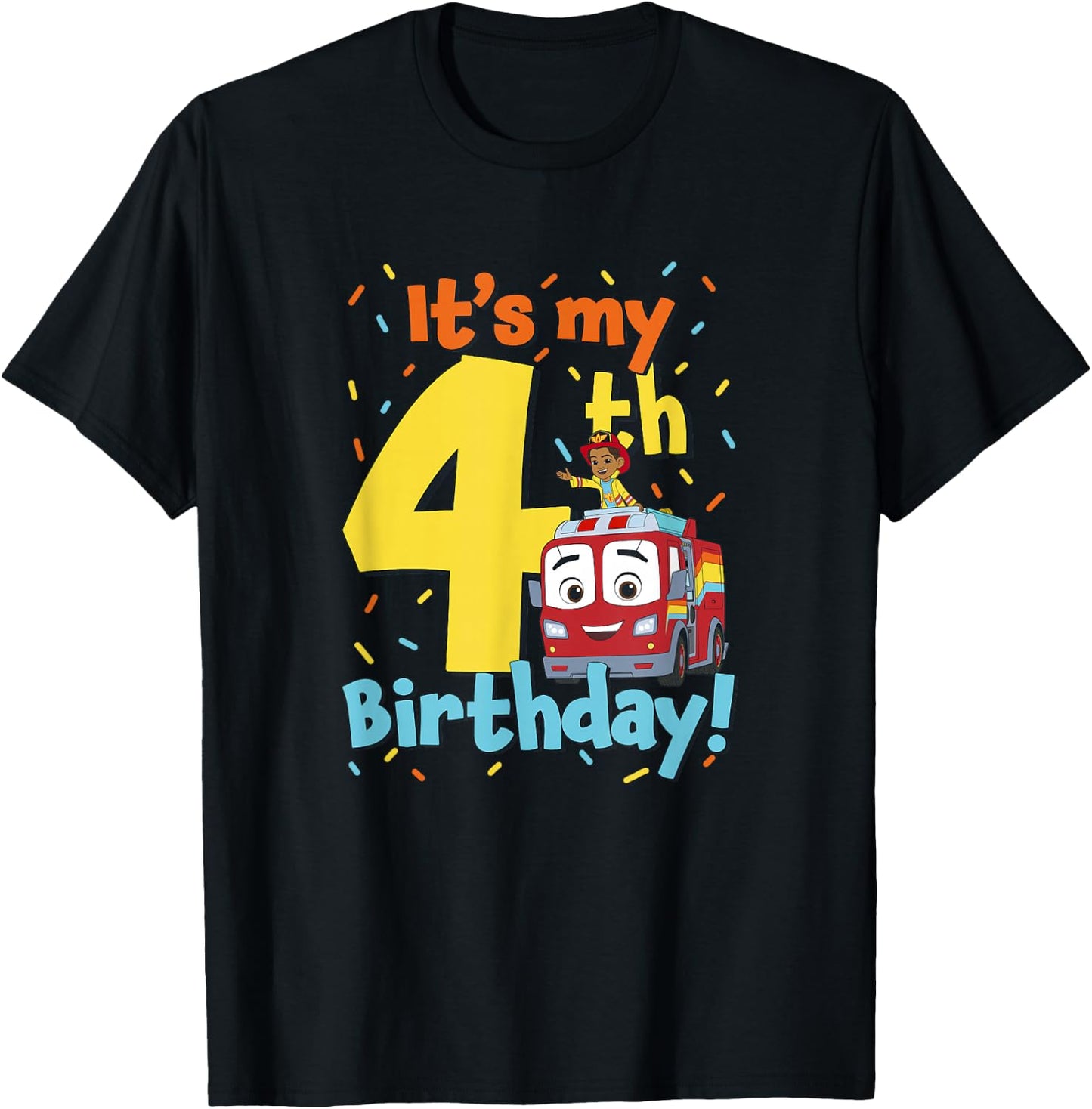 Disney Firebuds It's My 4th Birthday! Flash & Bo Celebration T-Shirt - T-Shirt | Black