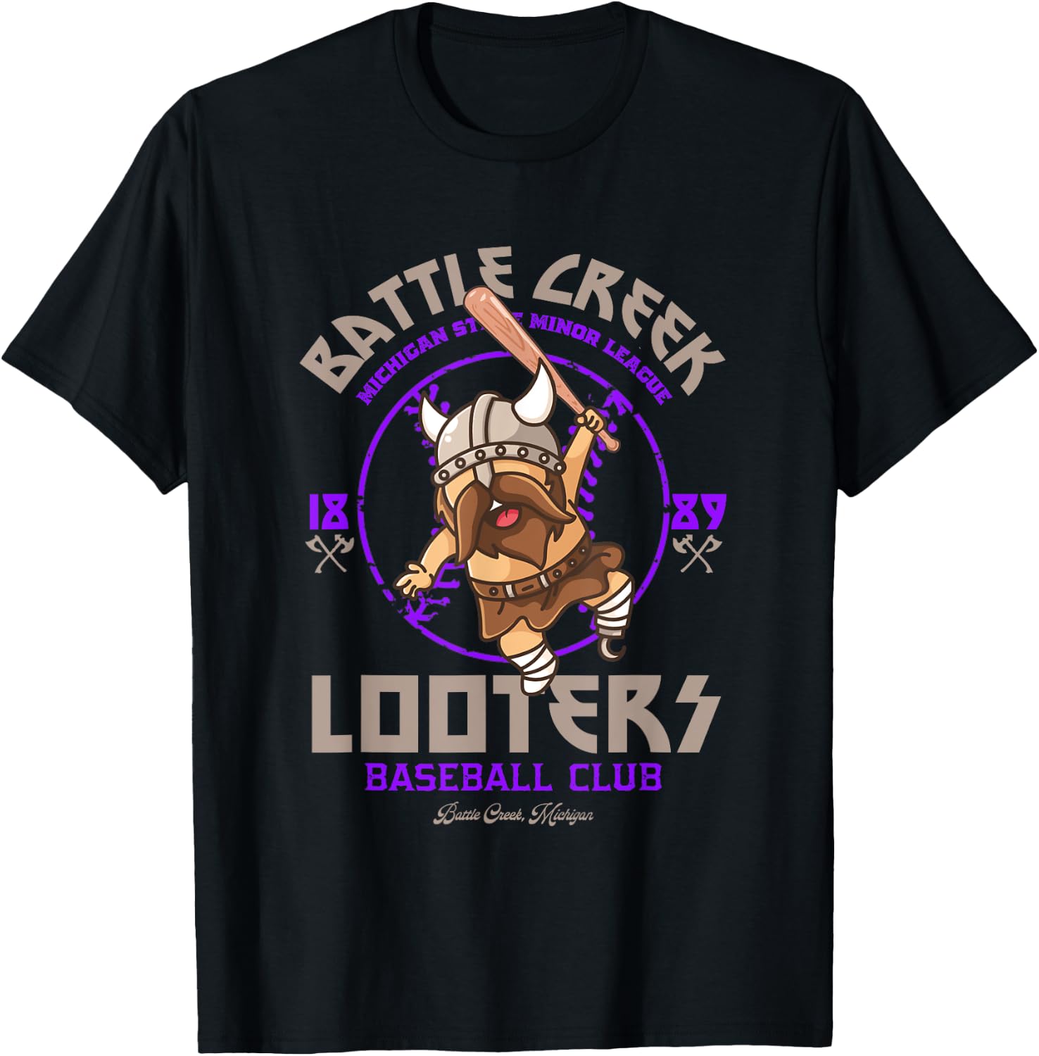 Battle Creek Looters Retro Minor League Baseball Team T-Shirt - T-Shirt | Black