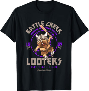 Battle Creek Looters Retro Minor League Baseball Team T-Shirt - T-Shirt | Black
