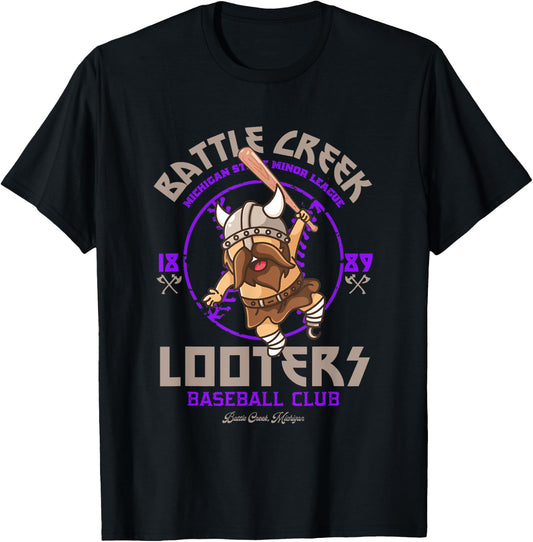 Battle Creek Looters Retro Minor League Baseball Team T-Shirt - T-Shirt | Black