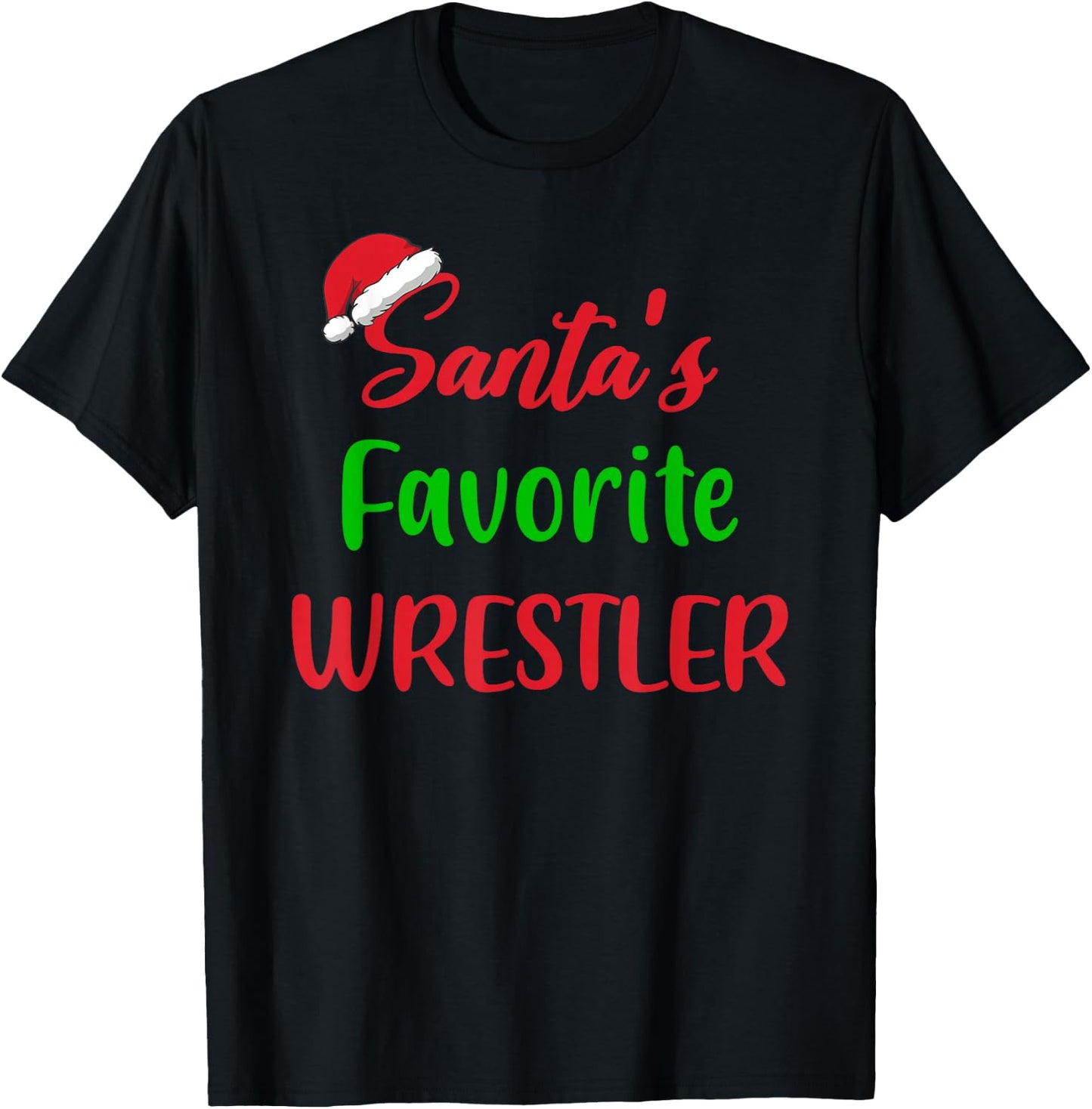 Santas Favorite Wrestler Funny Gift Wrestling Christmas T-Shirt - T-Shirt | Black