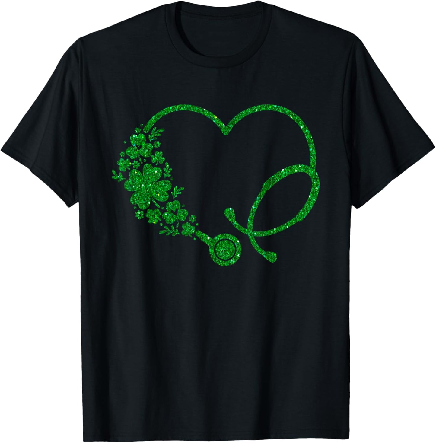 Nurse St Patricks Day Stethoscope Green Heart Shamrock T-Shirt - T-Shirt | Black