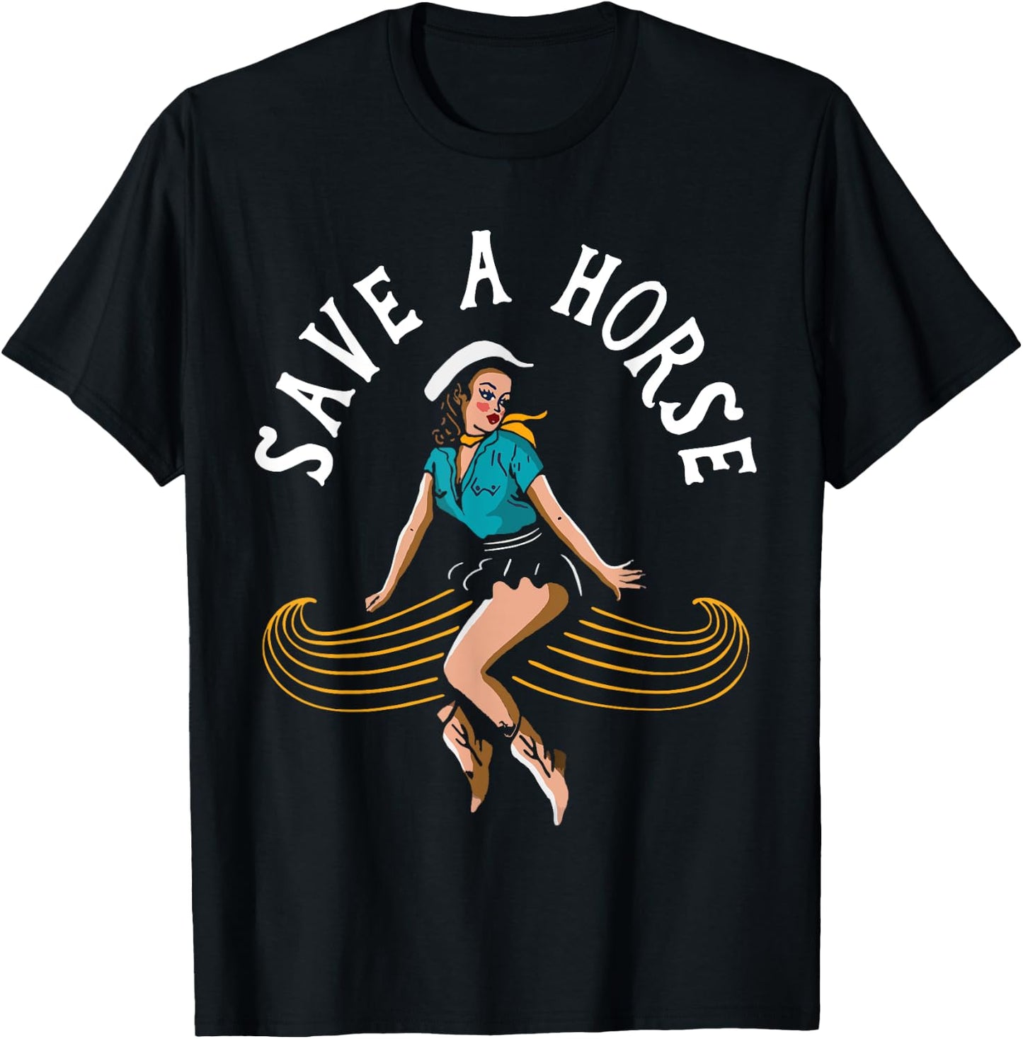 Save A Horse Ride A Mustache - Free Moustache Rides T-Shirt - T-Shirt | Black