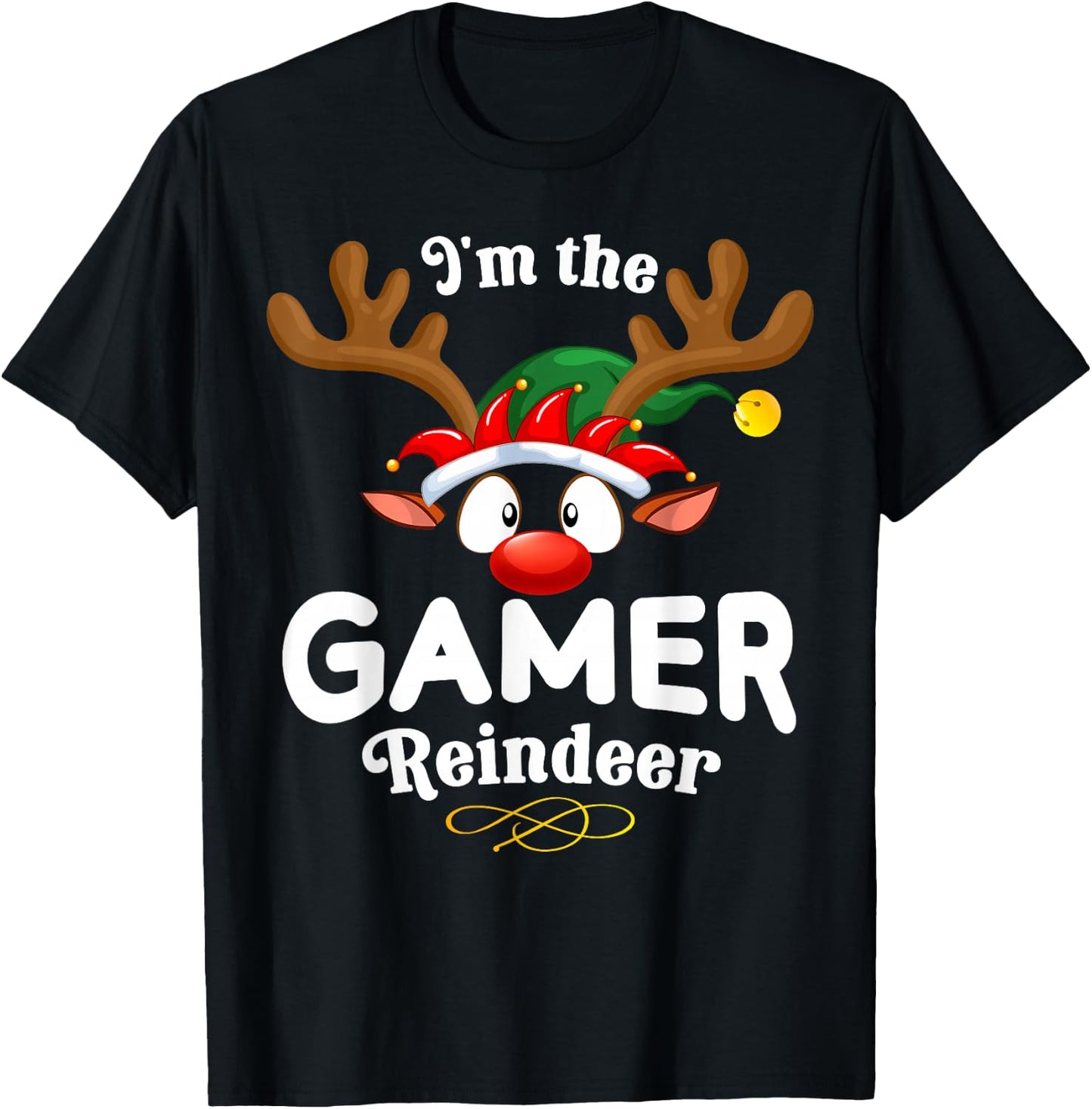 Christmas PJS Gamer XMas Reindeer Matching T-Shirt - T-Shirt | Black