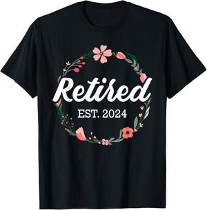 Retired 2024 floral with flowers for grandma in retirement T-Shirt - T-Shirt | Black