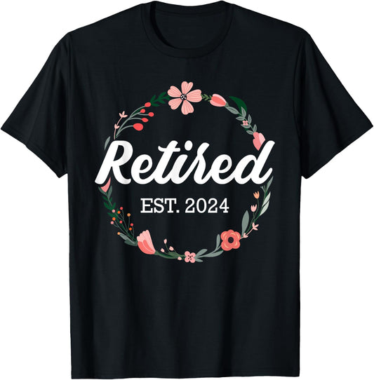Retired 2024 floral with flowers for grandma in retirement T-Shirt - T-Shirt | Black