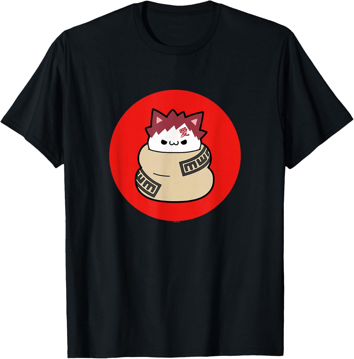 Nyaruto Cute Grumpy Gaara Cat Red Circle Big Chest Portrait T-Shirt - T-Shirt | Black