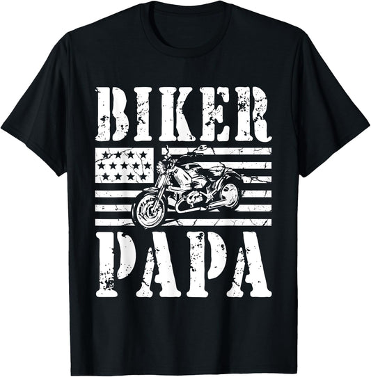 Vintage Papa Biker - Papa Motorcycle T-Shirt - T-Shirt | Black