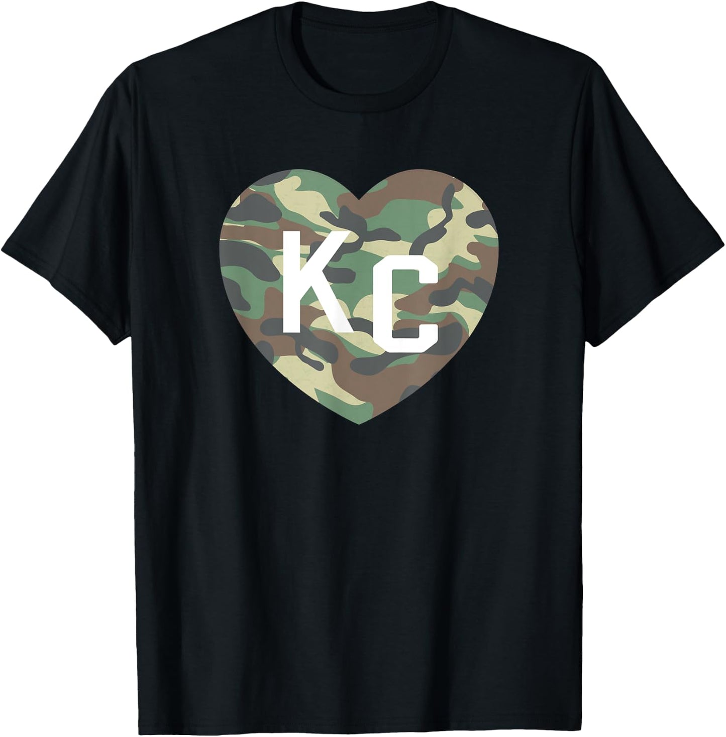 Heart KC Camo Green/Brown Camouflage KC Hearts Kansas City T-Shirt - T-Shirt | Black