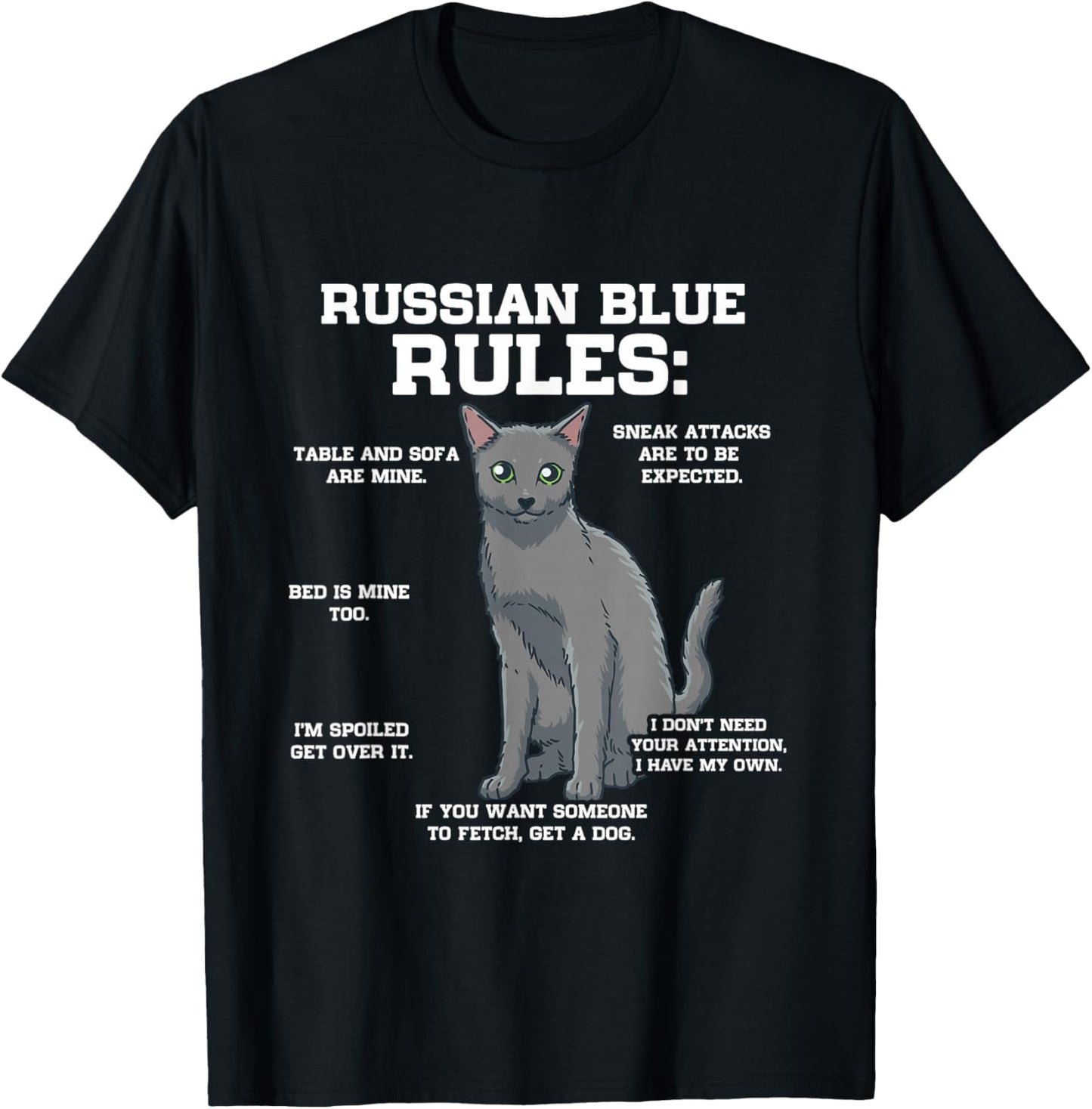 Funny Cat Owner Russian Blue Cat Rules Women Girls Kids T-Shirt - T-Shirt | Black
