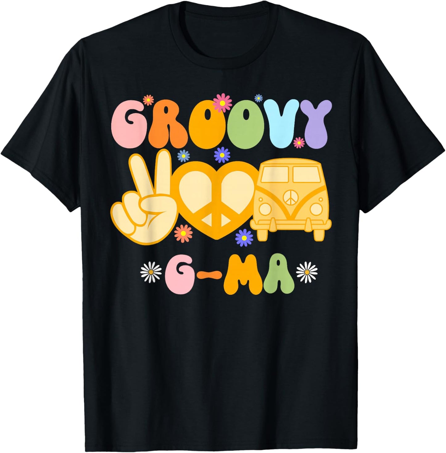 Retro Groovy G-ma Grandma Hippie Family Matching Mothers Day T-Shirt - T-Shirt | Black