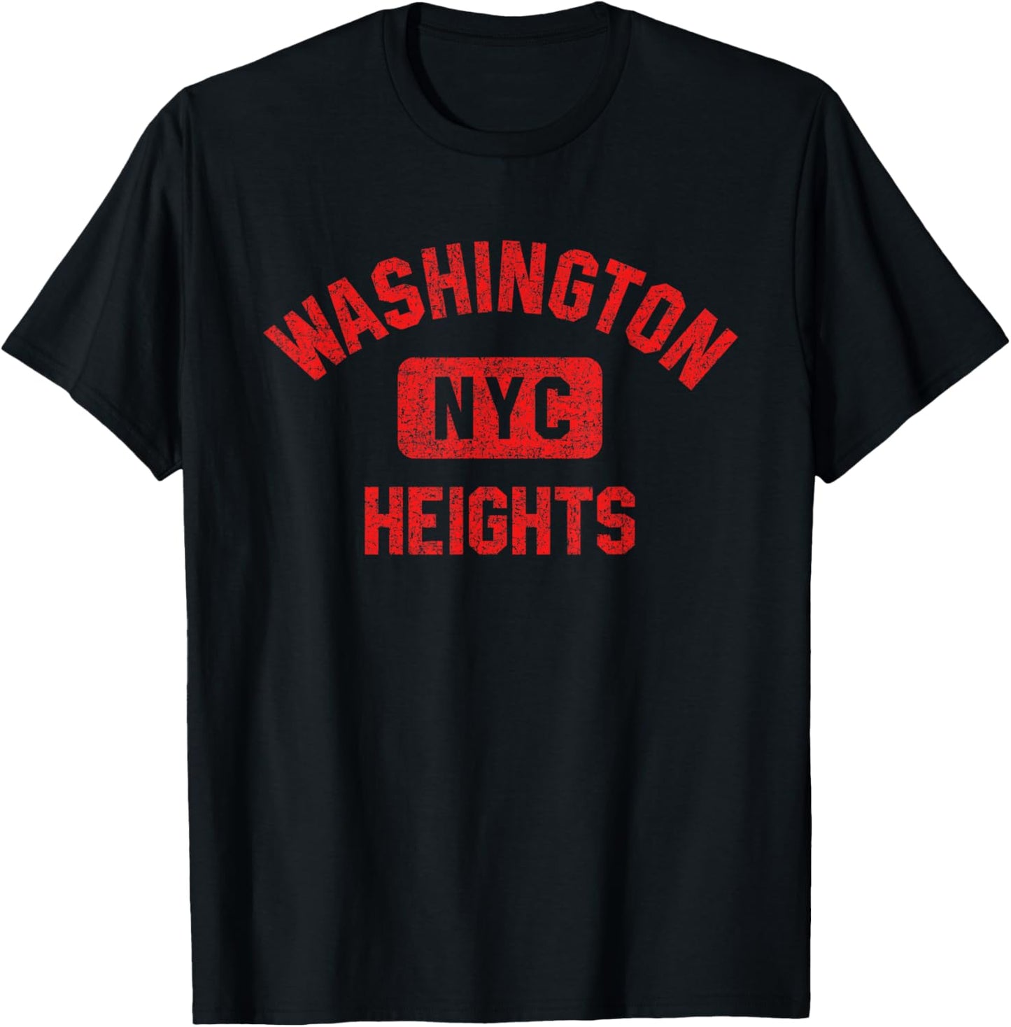 Washington Heights NYC Gym Style Distressed Red Print T-Shirt - T-Shirt | Black