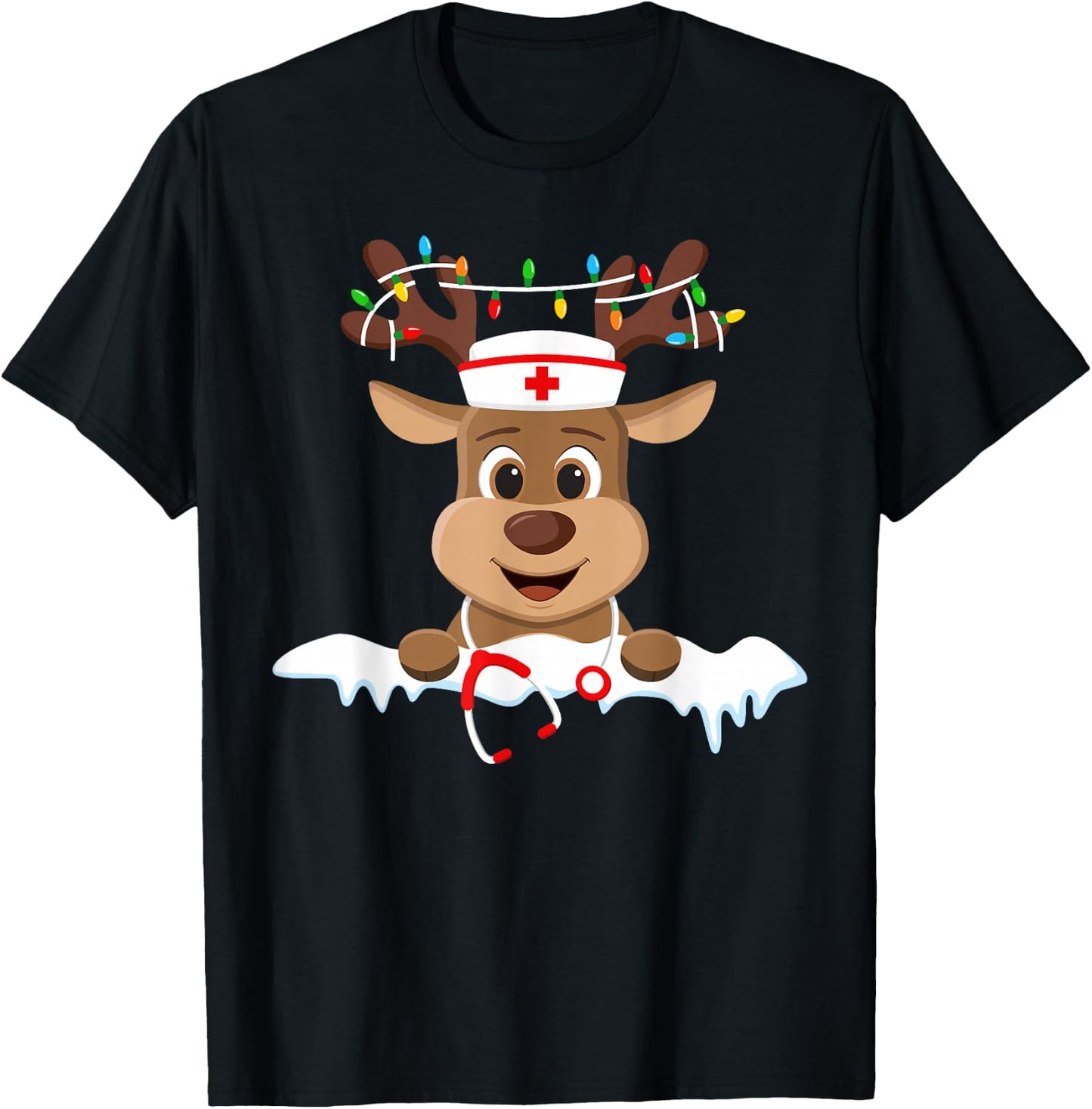 Christmas Nurse Love NICU RN ER Santa Reindeer Nurse Hat Elf T-Shirt - T-Shirt | Black