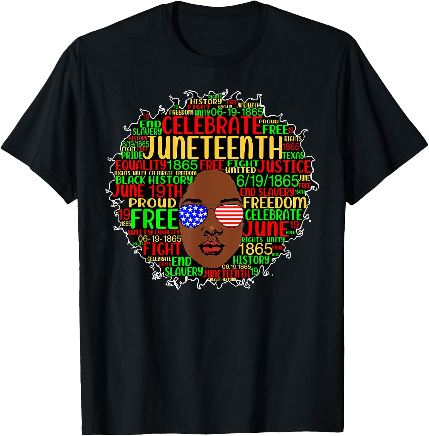 Afro Word Art Juneteenth History Natural Hair Sunglasses T-Shirt - T-Shirt | Black