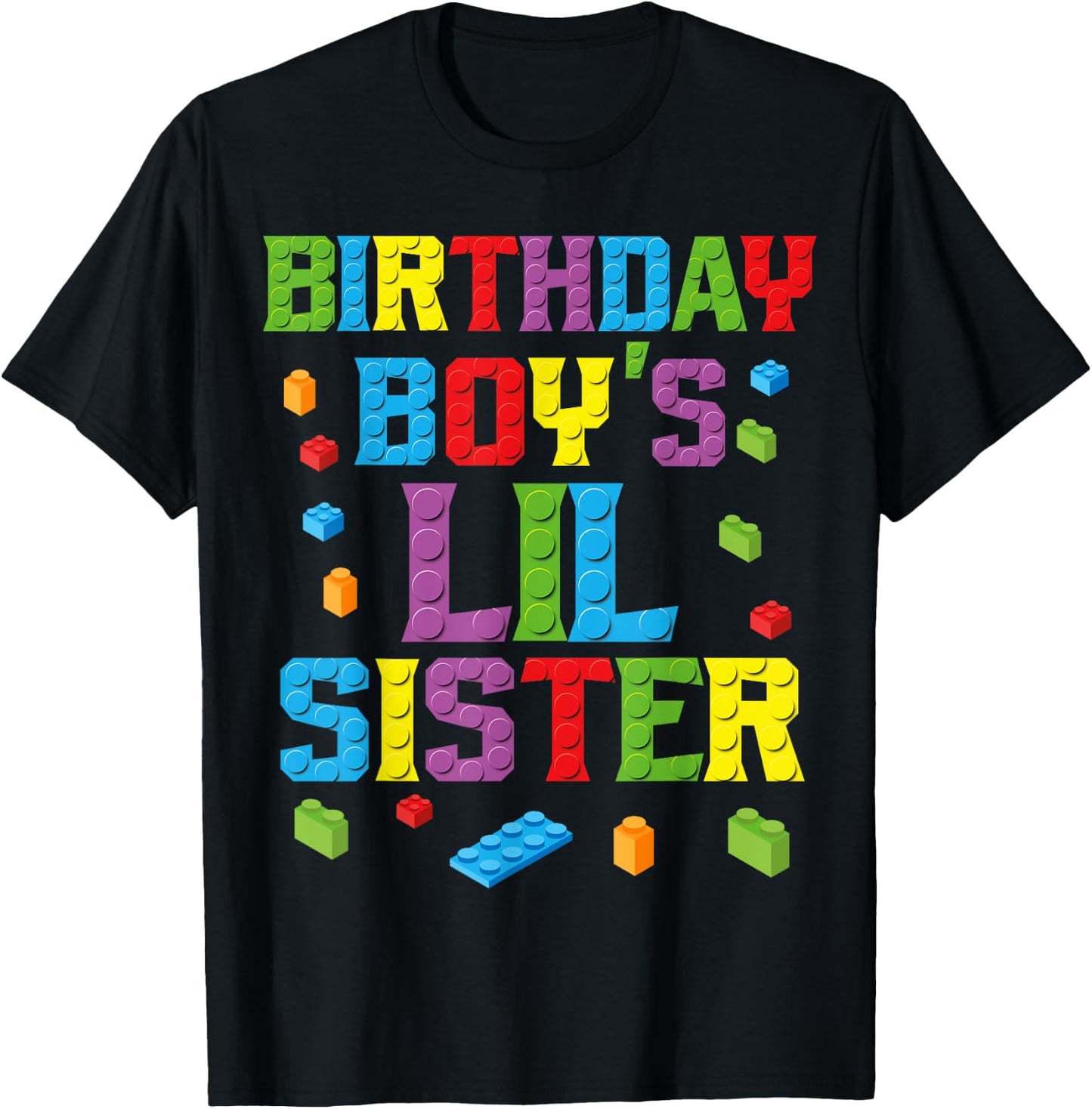 Master Builder Birthday Boy's Lil Sister Building Bricks T-Shirt - T-Shirt | Black