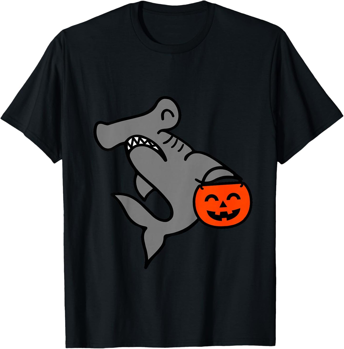 Kids Hammerhead Shark with Pumpkin Bucket Toddler Boys Halloween T-Shirt - T-Shirt | Black