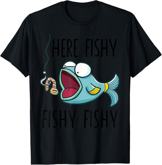 Here-Fishy Shirt Kids Toddler Girls Cute Fish Funny Fishing T-Shirt - T-Shirt | Black