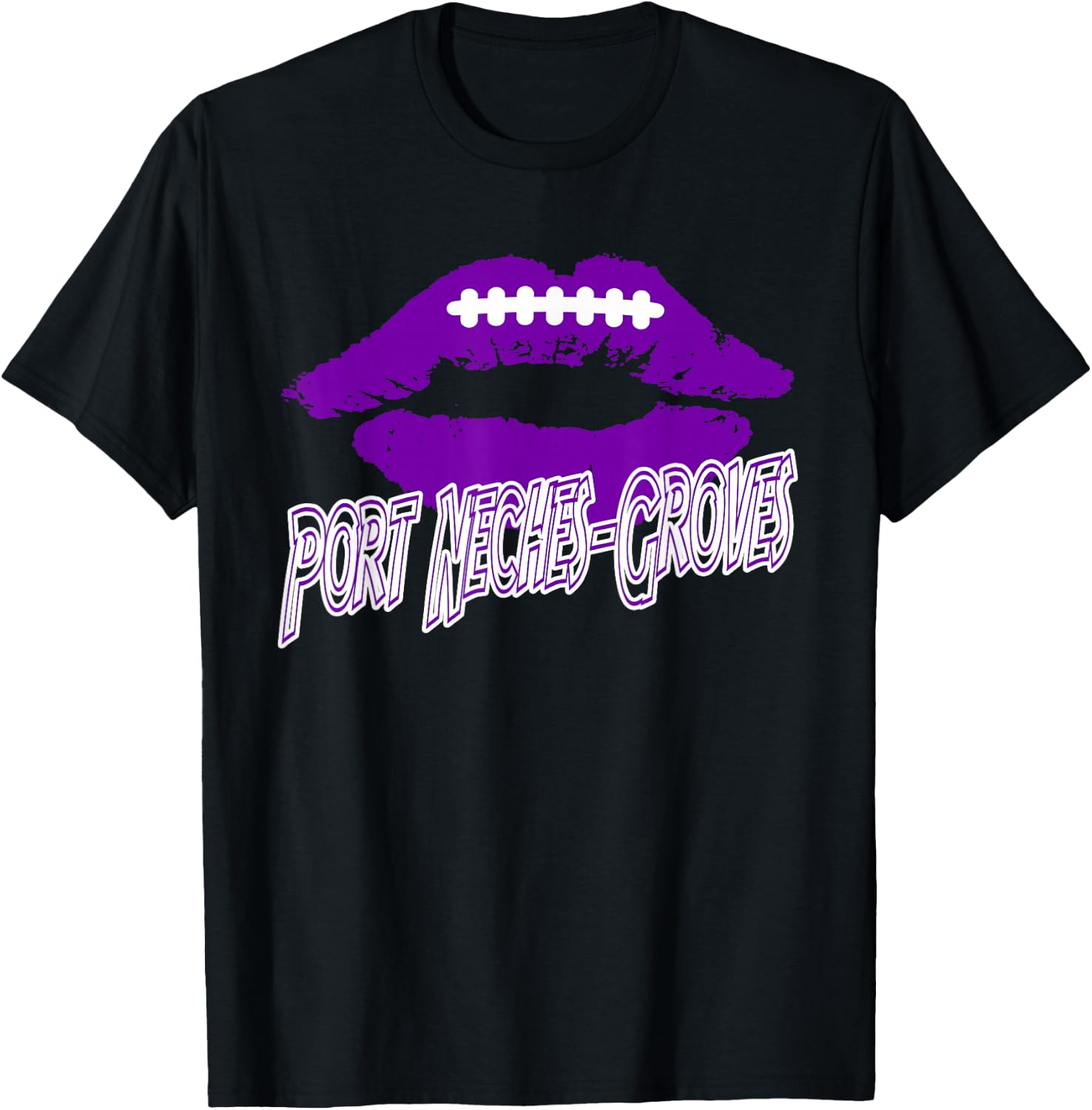Port Neches-Groves High School Indians Football Lips PNG T-Shirt - T-Shirt | Black