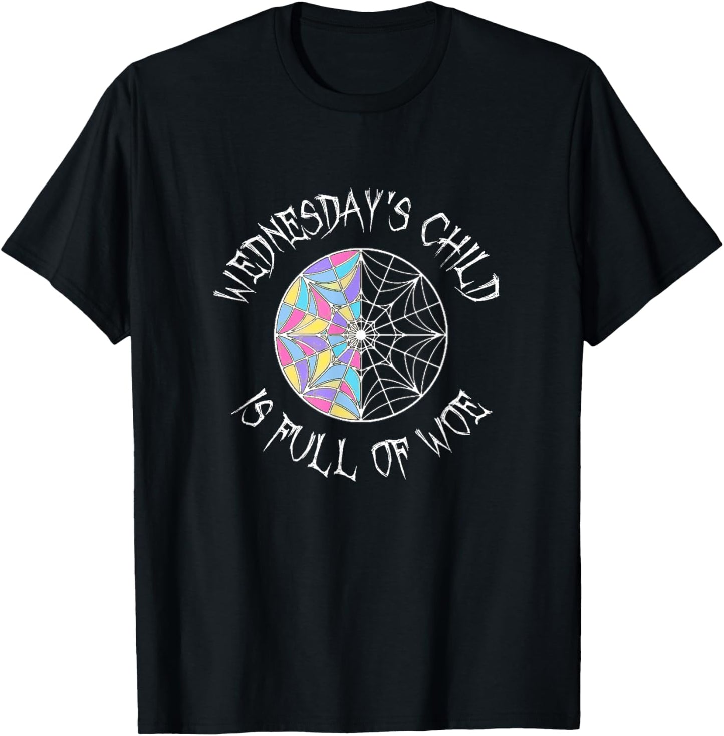Wednesday's Child is Full of Woe Black Round Colored Window T-Shirt - T-Shirt | Black