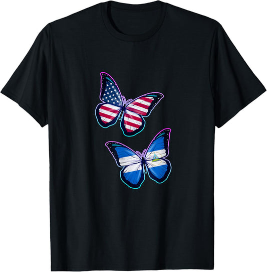 Nicaragua and the USA bicultural roots. Butterfly version T-Shirt - T-Shirt | Black
