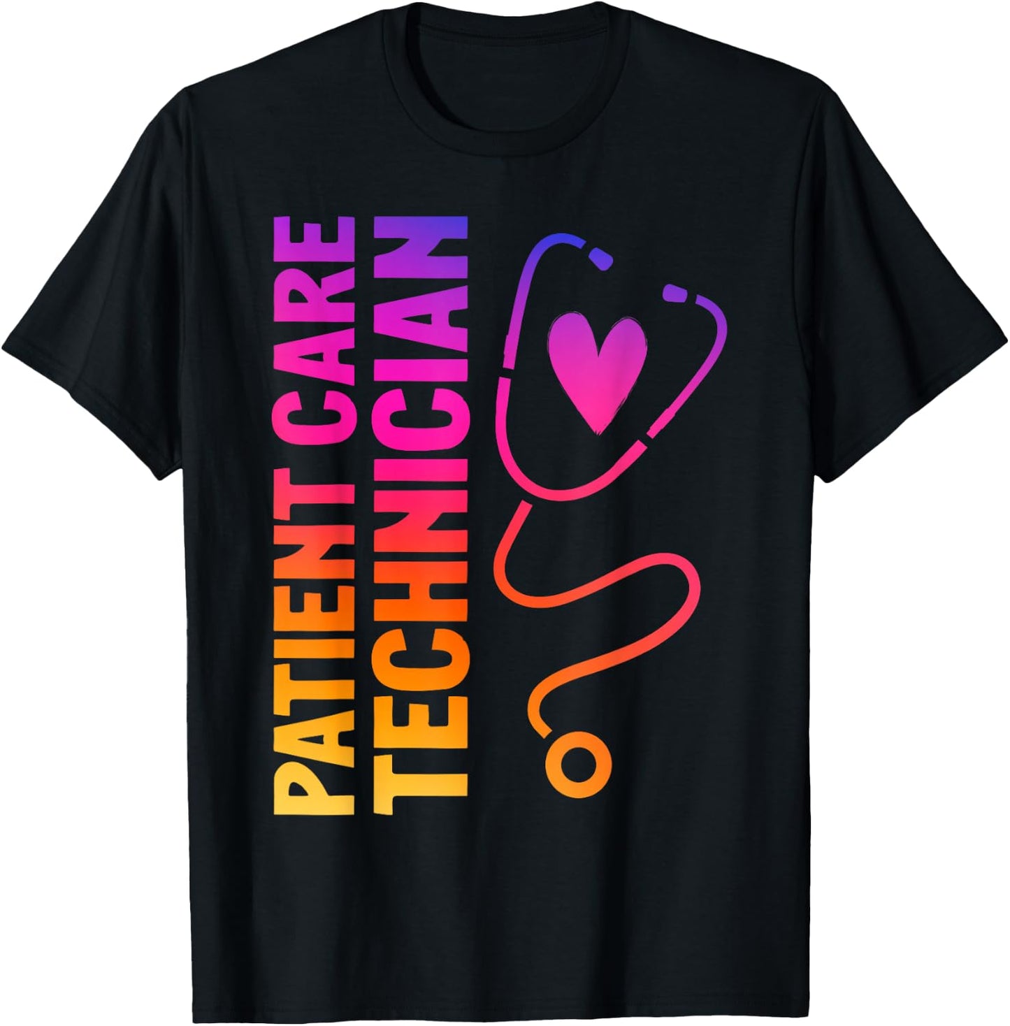 Cute Patient Care Technician Heart Stethoscope T-Shirt - T-Shirt | Black