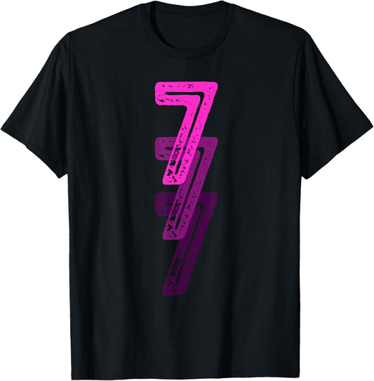 Number 7 Pink Best Classic College Style Birthday Funny T-Shirt - T-Shirt | Black