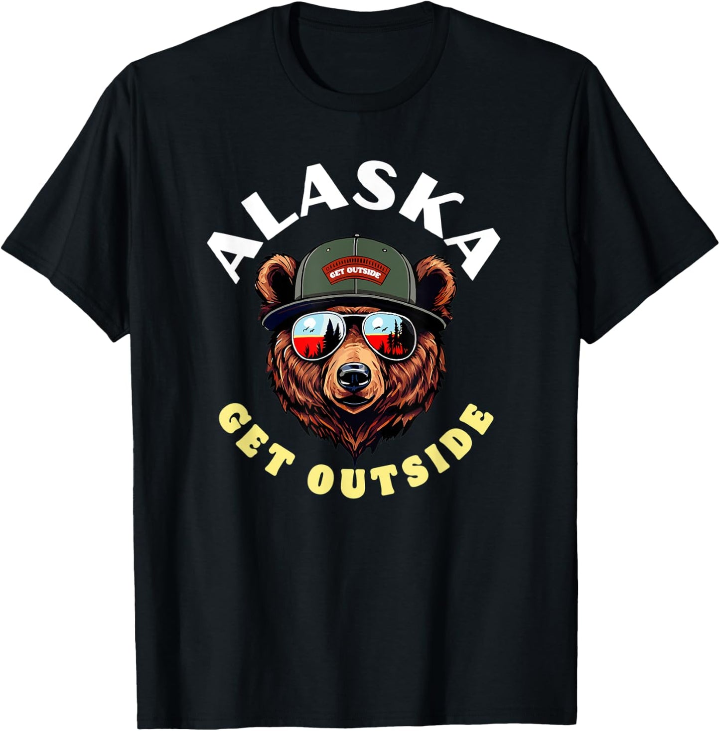 Alaska Hipster Bear Illustration Get Outside! Nature T-Shirt - T-Shirt | Black