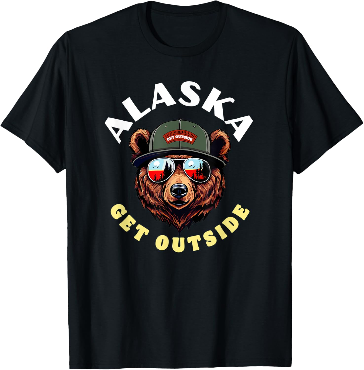 Alaska Hipster Bear Illustration Get Outside! Nature T-Shirt - T-Shirt | Black