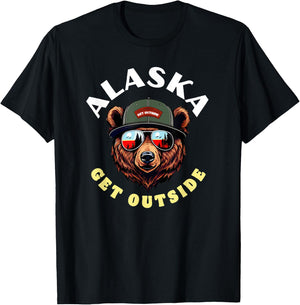 Alaska Hipster Bear Illustration Get Outside! Nature T-Shirt - T-Shirt | Black