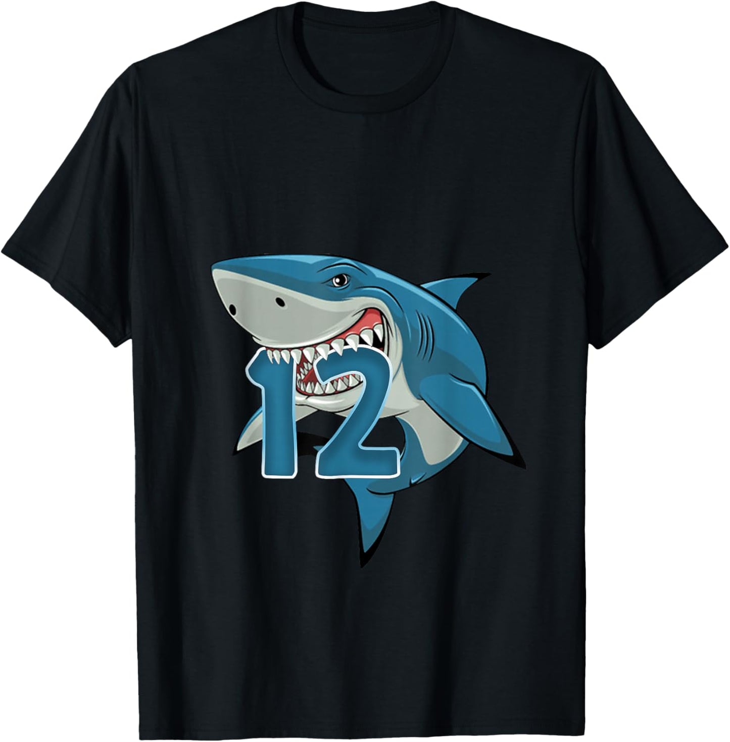 Kids 12 Year Old Shark Shirt 12th Birthday Shark Theme Party T-Shirt - T-Shirt | Black