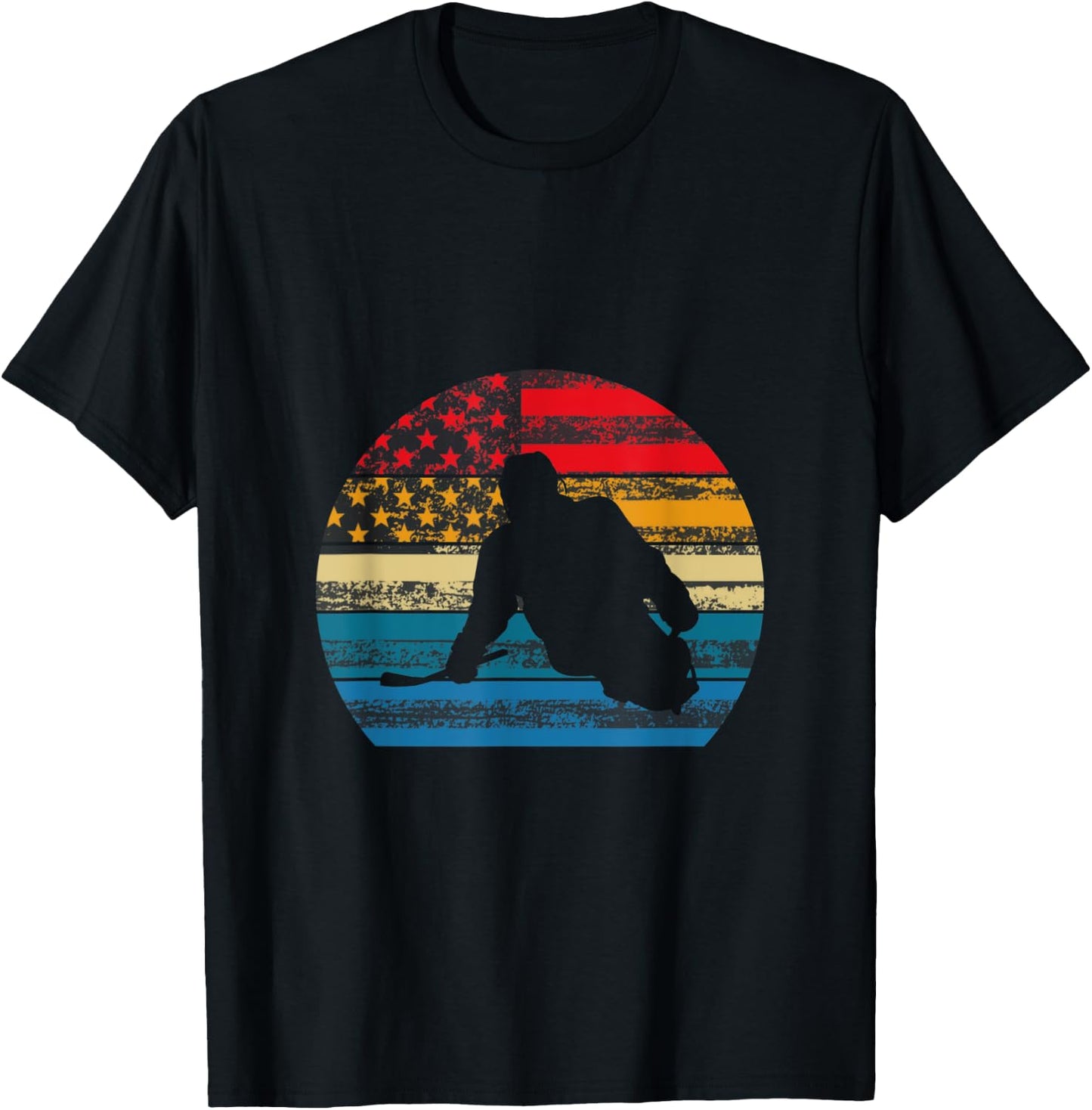 Sled hockey Retro US Flag T-Shirt - T-Shirt | Black