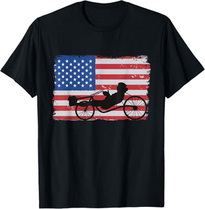 US American Flag 4th Of July Cyclist Recumbent Bicycle Women Men T-Shirt - T-Shirt | Black