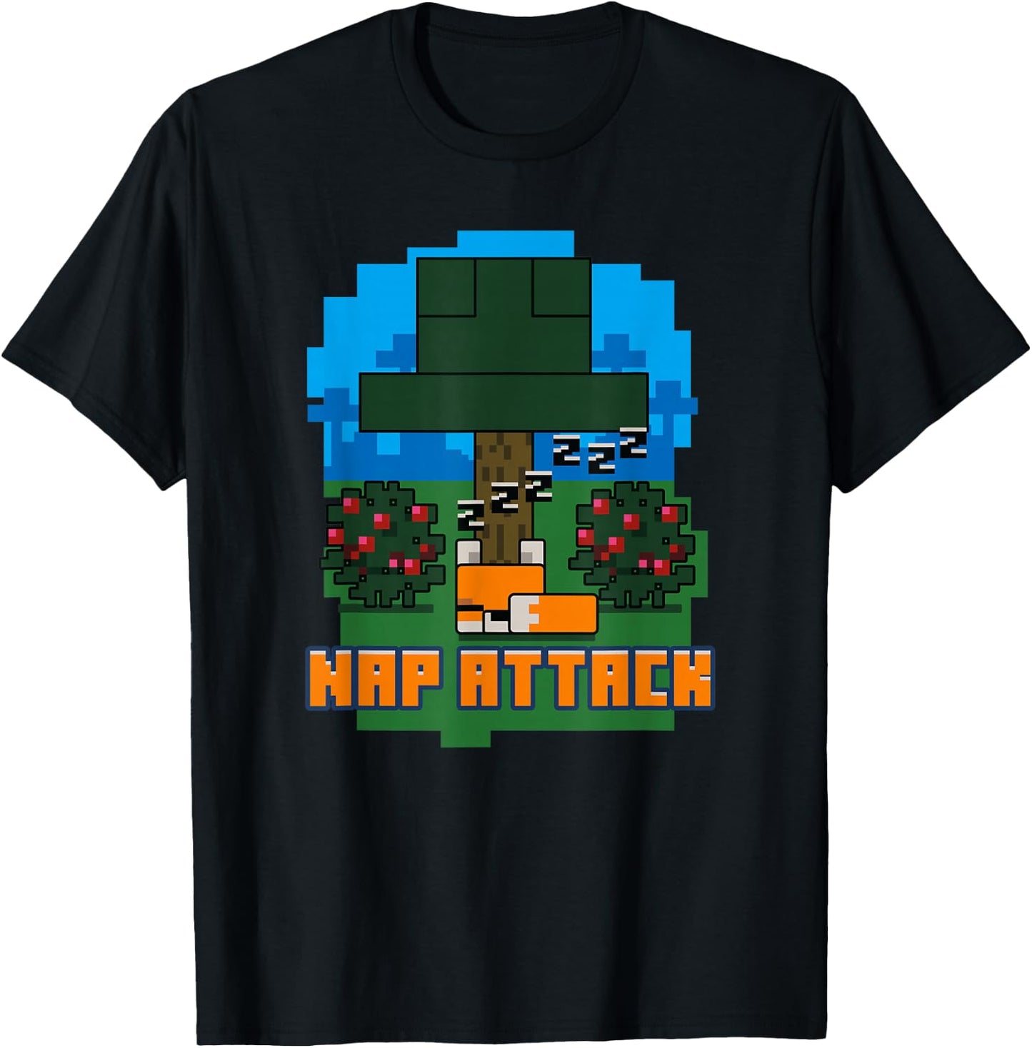 Minecraft Fox Sleeping Nap Attack Poster T-Shirt - T-Shirt | Black